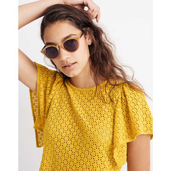 Madewell Tops - Madewell Texture & Thread Yellow Eyelet Flutter-Sleeve Top Size Medium